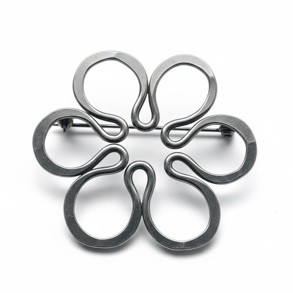 John Lewis Large Sterling Silver Flower Pin Brooch Modernist Mid-Century MCM